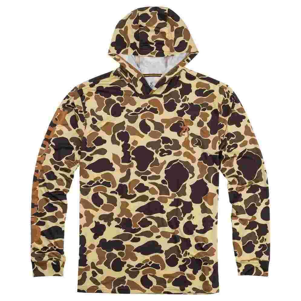 Browning Hooded Long Sleeve Tech Shirt Vintage Tan Camo M 1 Browning Hooded Long Sleeve Tech Shirt Vintage Tan Camo M