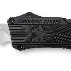 CobraTec Knives LBCTK1LDS CTK-1 Large 3.75" OTF Drop Point Part Serrated D2 Steel Blade/ Black Aluminum Handle Features Glass Breaker Includes Pocket Clip