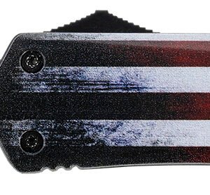 Templar Knife LUS331 Gen II US Flag Large 3.50" OTF Drop Point Plain Black Oxide Stonewashed 440C SS Blade, 5.25" US Flag Aluminum Handle, Glass Breaker