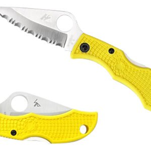 Spyderco LYLP3 Ladybug 3 Salt 1.94" Folding Plain Stonewashed H2 Steel Blade/Marine Yellow Bi-Directional Texturing FRN Handle