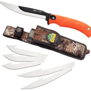 Outdoor Edge RMB20C RazorMax 6 Blades, 3.50" Drop Point/5" Boning Fillet Folding Plain Satin/Black Oxide 420J2 SS Blades, Blaze Orange Textured TPR Handle