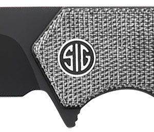 Sig Sauer Knives TS8BB Tsuru  3.30" Folding Tanto Plain Black PVD 154CM SS Blade, 4.20" Salt & Pepper Micarta Handle