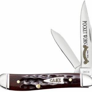 Case 55234 Pocket Worn Peanut Folding 2.26" Clip Point/1.50" Pen Plain Tru-Sharp SS Blade, Mahogany Corn Cob Jigged Bone Handle