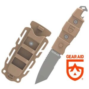 Kotu 3 inch Drop Point Serrated Edge Coyote Handle with Coyote Sheath
