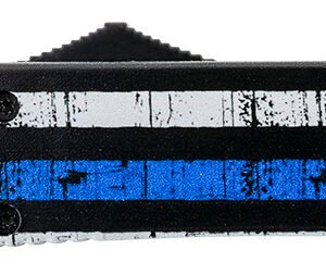 Templar Knife MBTB231 Gen II Back The Blue Slim 3.43" OTF Tanto Plain Black Oxide Stonewashed 440C SS Blade, 5.05" 4.31" Black & White w/Blue Line Aluminum Handle, Glass Breaker